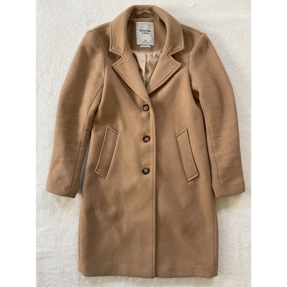 Abercrombie & Fitch Women's A&F Dad Coat Wool Blend Camel Tan XS Petite XSP Prep